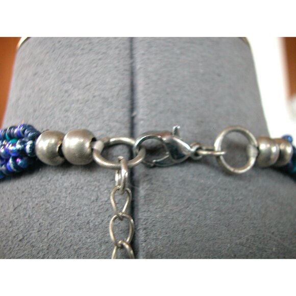 Five-Strand Blue & Turquoise Glass Bead Necklace Stretch Bracelet & Earrings - Picture 9 of 9